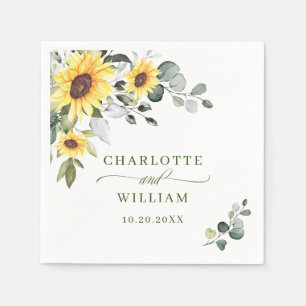 Elegant Sunflowers Eucalyptus Greenery Wedding Napkin
