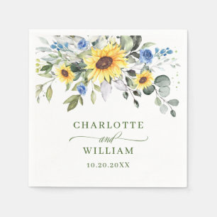 Elegant Sunflowers Eucalyptus Greenery Wedding Napkin