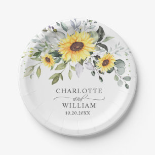 Elegant Sunflowers Eucalyptus Greenery Wedding Paper Plate