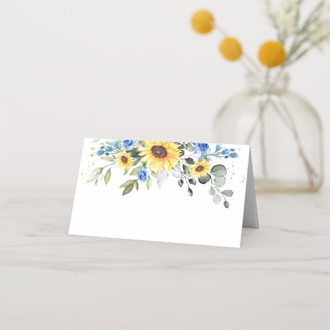 Elegant Sunflowers Eucalyptus Greenery Wedding Place Card (Front)