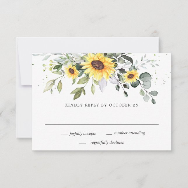 Elegant Sunflowers Eucalyptus Greenery Wedding RSVP Card (Front)