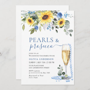 Elegant Sunflowers Eucalyptus PEARLS & Prosecco Invitation