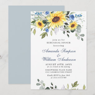 Elegant Sunflowers Eucalyptus REHEARSAL DINNER Invitation