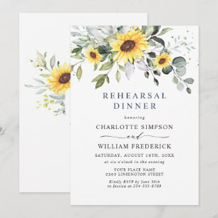 Elegant Sunflowers Eucalyptus REHEARSAL DINNER Invitation