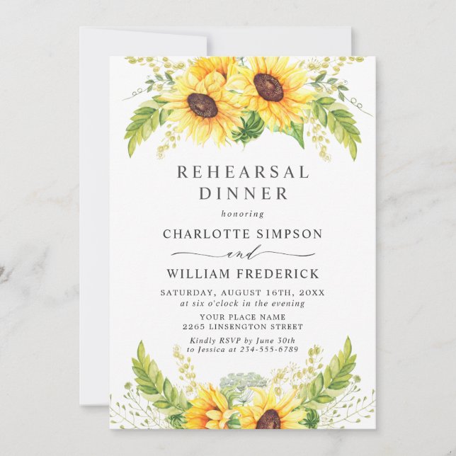 Elegant Sunflowers Eucalyptus REHEARSAL DINNER Invitation (Front)