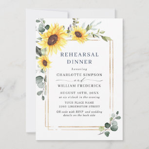 Elegant Sunflowers Eucalyptus REHEARSAL DINNER QR Invitation