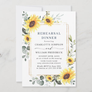 Elegant Sunflowers Eucalyptus REHEARSAL DINNER QR Invitation