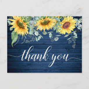 Elegant Sunflowers Eucalyptus Rustic Thank You Postcard
