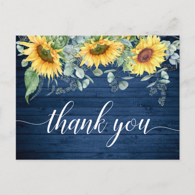 Elegant Sunflowers Eucalyptus Rustic Thank You Postcard (Front)