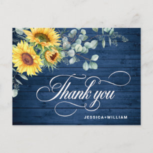 Elegant Sunflowers Eucalyptus Rustic Thank You Postcard