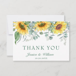 Elegant Sunflowers Eucalyptus Rustic Wedding Thank You Card
