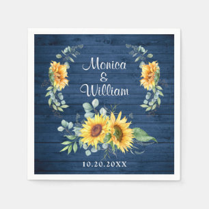 Elegant Sunflowers Eucalyptus Rustic Wood Wedding  Napkin