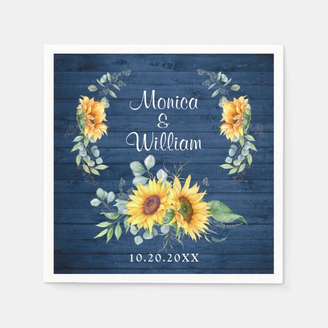 Elegant Sunflowers Eucalyptus Rustic Wood Wedding  Napkin (Front)