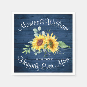 Elegant Sunflowers Eucalyptus Rustic Wood Wedding  Napkin