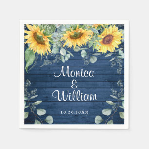 Elegant Sunflowers Eucalyptus Rustic Wood Wedding  Napkin