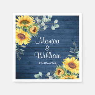 Elegant Sunflowers Eucalyptus Rustic Wood Wedding  Napkin