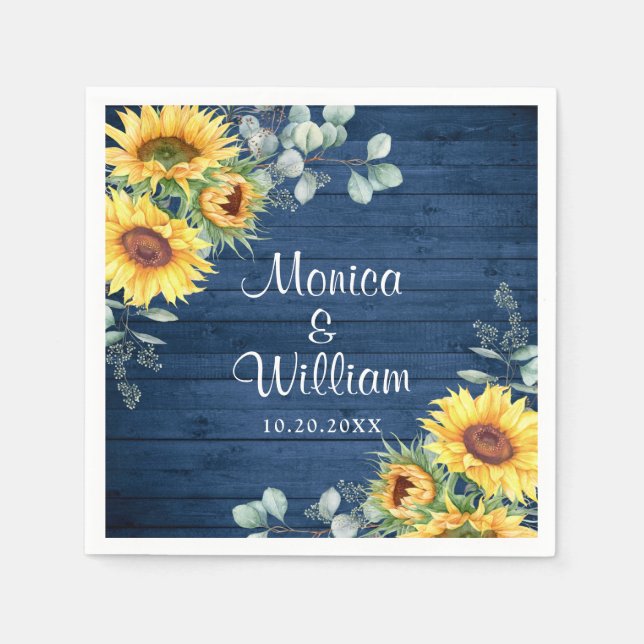Elegant Sunflowers Eucalyptus Rustic Wood Wedding  Napkin (Front)
