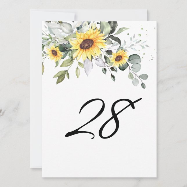 Elegant Sunflowers Eucalyptus Table Number (Front)