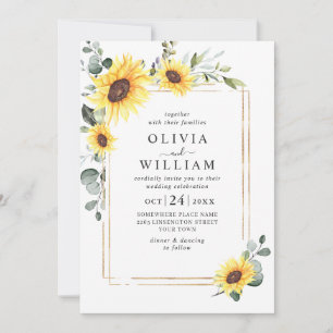 Elegant Sunflowers Eucalyptus Wedding All In One Invitation
