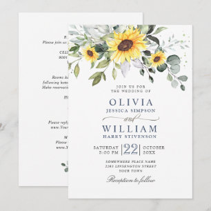 Elegant Sunflowers Eucalyptus Wedding All In One Invitation