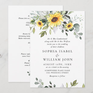 Elegant Sunflowers Eucalyptus Wedding All In One Invitation