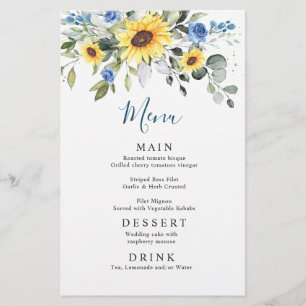 Elegant Sunflowers Eucalyptus Wedding Dinner Menu