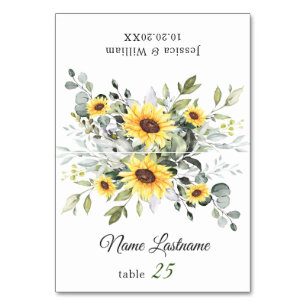 Elegant Sunflowers Eucalyptus Wedding Escort Card