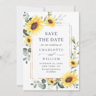 Elegant Sunflowers Eucalyptus Wedding QR Code Save The Date