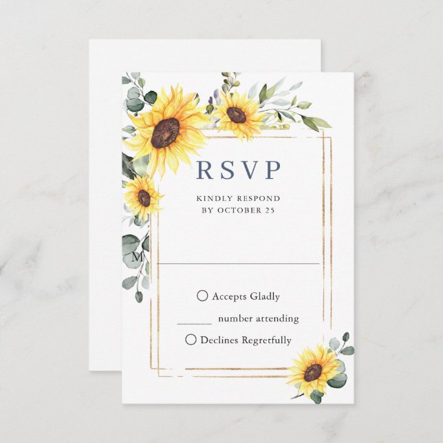 Elegant Sunflowers Eucalyptus Wedding RSVP Card (Front/Back)
