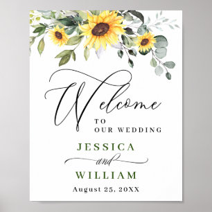 Elegant Sunflowers Eucalyptus Wedding Welcome Poster