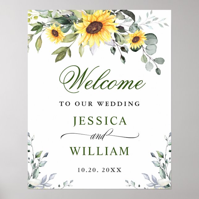 Elegant Sunflowers Eucalyptus Wedding Welcome  Poster (Front)