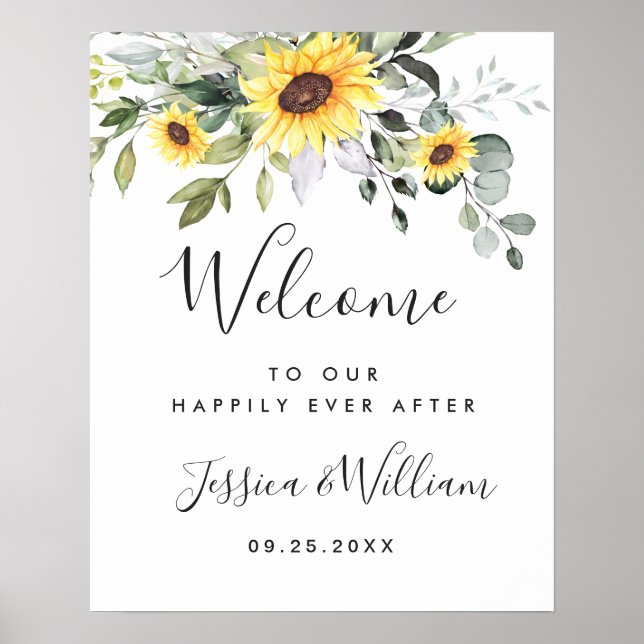 Elegant Sunflowers Eucalyptus Wedding Welcome  Poster (Front)