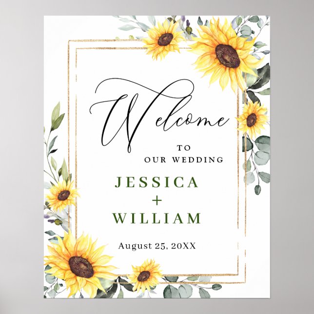 Elegant Sunflowers Eucalyptus Wedding Welcome Poster (Front)