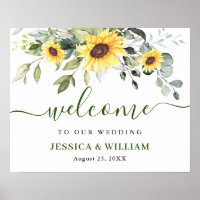 Elegant Sunflowers Eucalyptus Wedding Welcome Sign