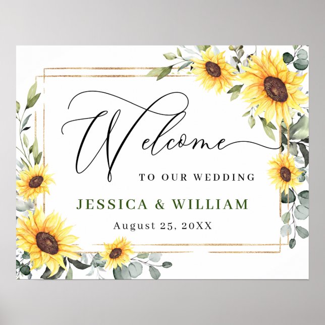 Elegant Sunflowers Eucalyptus Wedding Welcome Sign (Front)