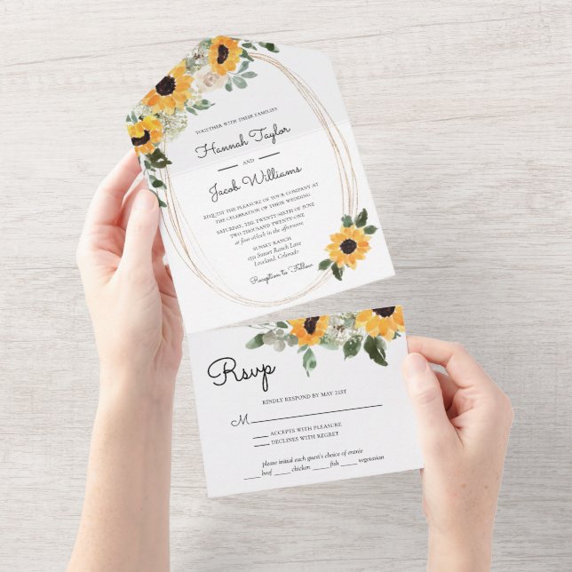Elegant Sunflowers Eucalyptus Wedding With RSVP All In One Invitation (Tearaway)