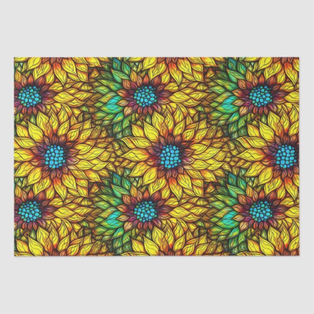 Elegant Sunflowers Faux Stained Glass Pattern Tissue Paper (Front)