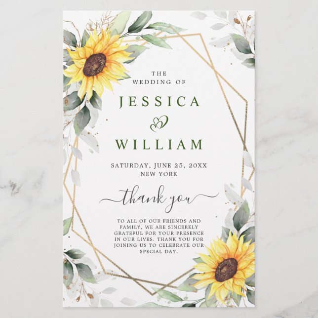 Elegant Sunflowers Floral Wedding Ceremony Program (Front)