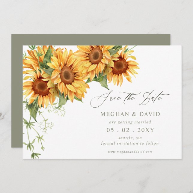 Elegant Sunflowers Garden Floral Save the Date Announcement (Front/Back)