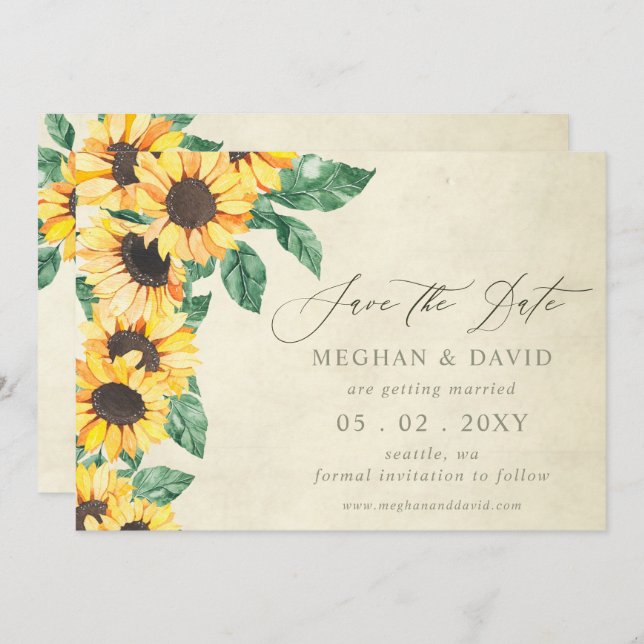 Elegant Sunflowers Garden Floral Save the Date Announcement (Front/Back)