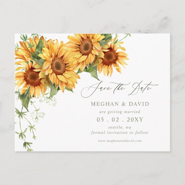 Elegant Sunflowers Garden Floral Save the Date Announcement Postcard (Front)