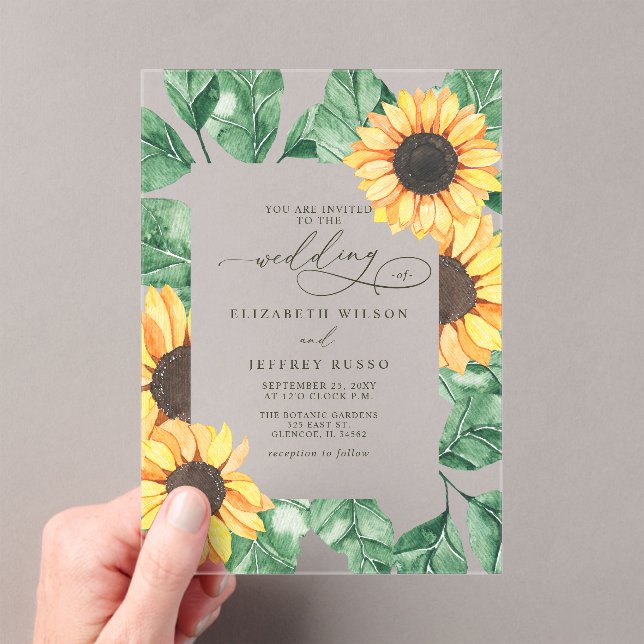 Elegant Sunflowers Garden Floral Wedding Acrylic Invitations (Insitu (Handheld))