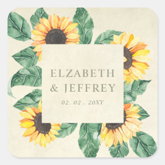 Elegant Sunflowers Garden Floral Wedding Square Sticker