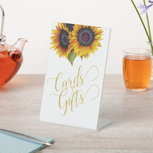 Elegant sunflowers gold typography cards and gifts pedestal sign