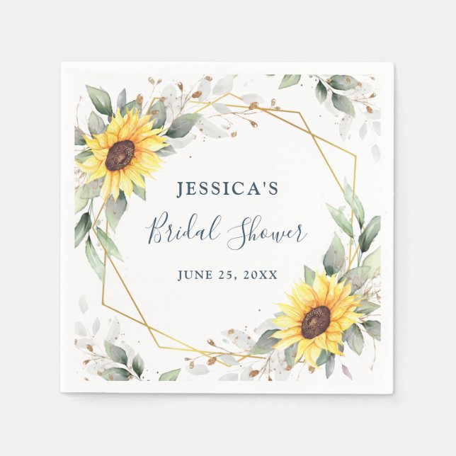 Elegant Sunflowers Greenery Bridal Shower Paper Napkin (Front)
