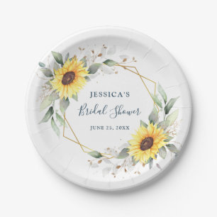 Elegant Sunflowers Greenery Floral Bridal Shower Paper Plate