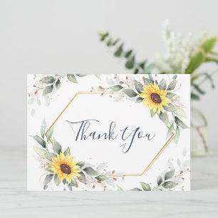 Elegant Sunflowers Greenery Floral Thank You Card