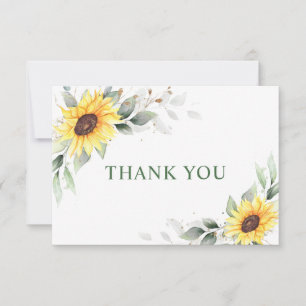 Elegant Sunflowers Greenery Floral Thank You Card