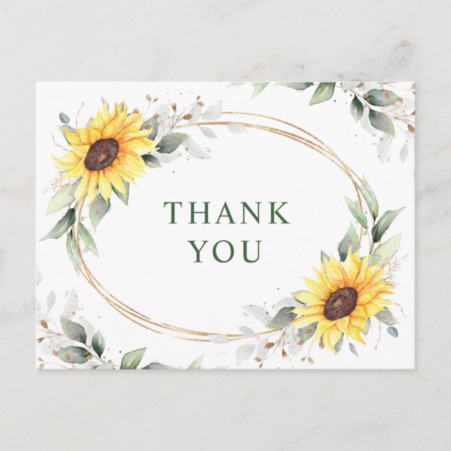 Elegant Sunflowers Greenery Floral Thank You Postcard (Front)