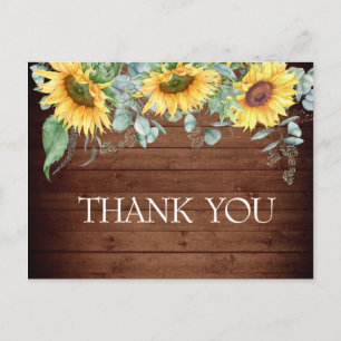 Elegant Sunflowers Greenery Floral Thank You Postcard
